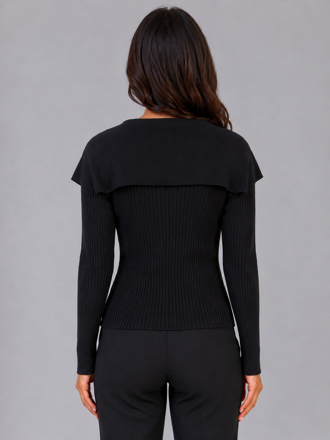 Women’s Ribbed Knit Cardigan – Gold Button Cape Collar Sweater