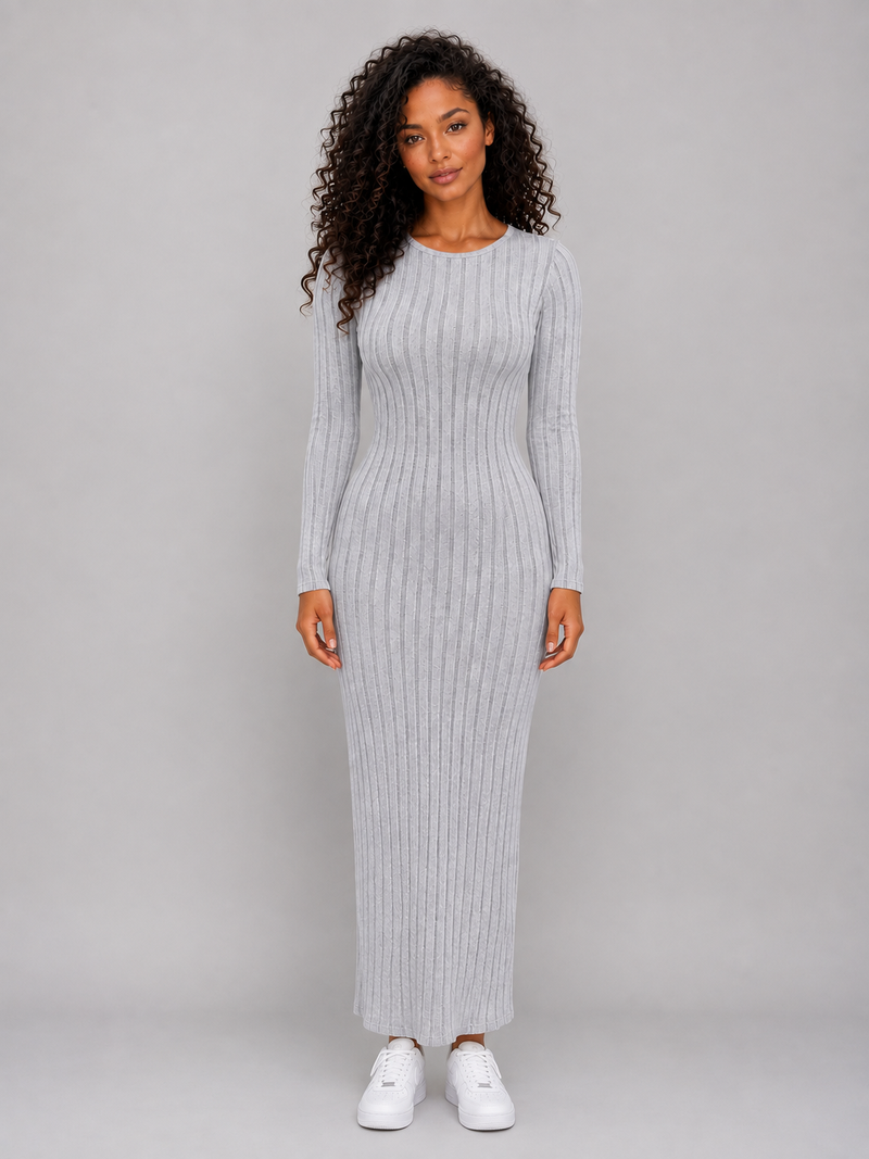 Women's Ribbed Knit Maxi Dress – Long Sleeve Bodycon Fit