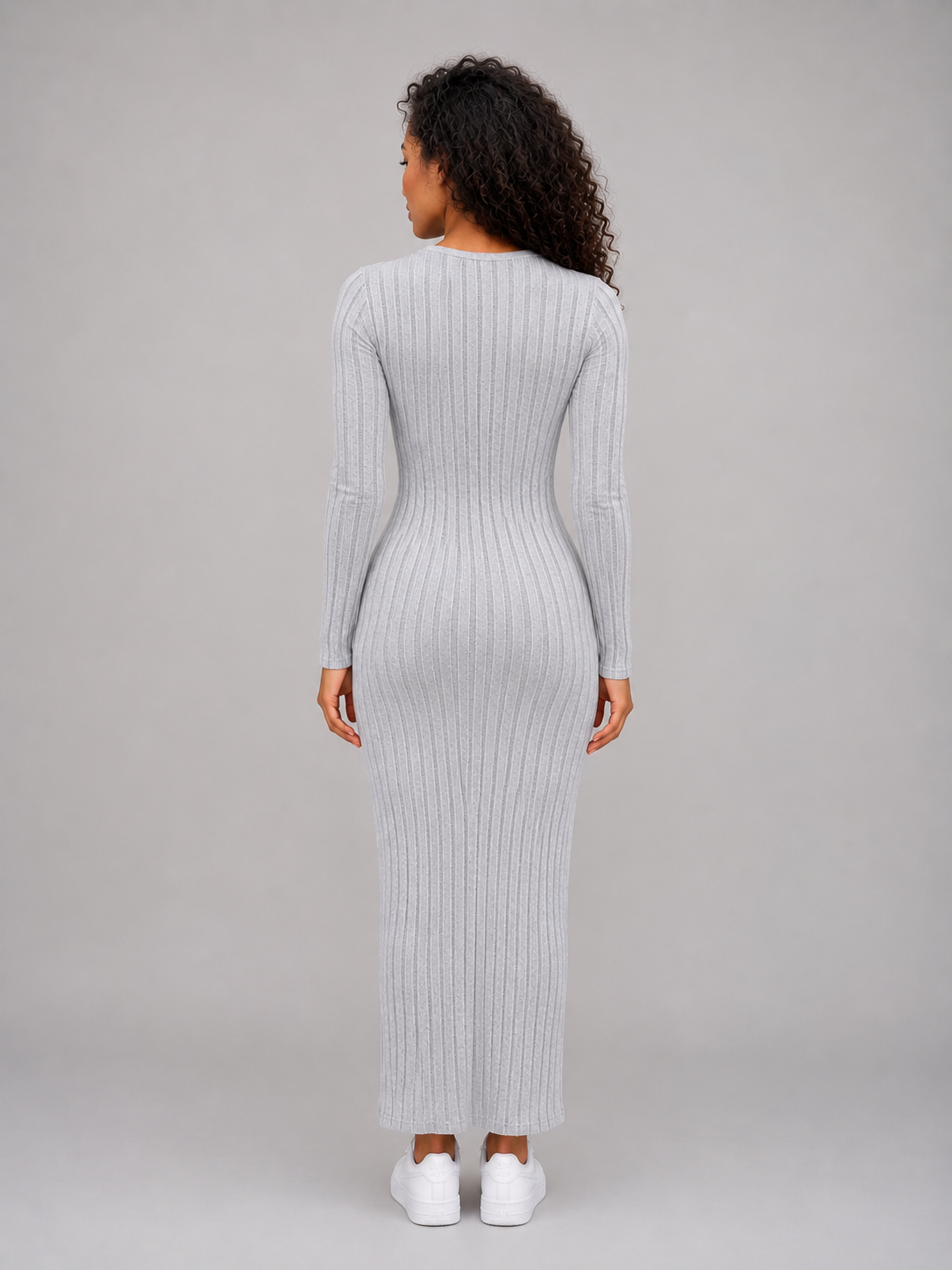 Women's Ribbed Knit Maxi Dress – Long Sleeve Bodycon Fit