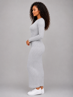 Women's Ribbed Knit Maxi Dress – Long Sleeve Bodycon Fit