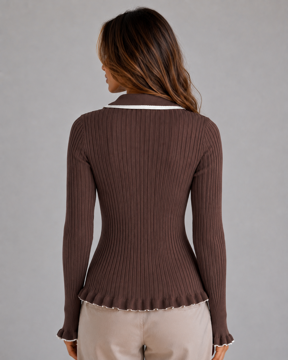 Women’s Ribbed Knit Polo Sweater – Long Sleeve Fitted Top