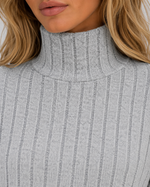 Women's Ribbed Knitted Lounge Set – Roll Neck Sweater & Wide Leg Pants