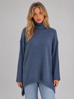 Women's Oversized Turtleneck Sweater – Soft Knit Longline Pullover