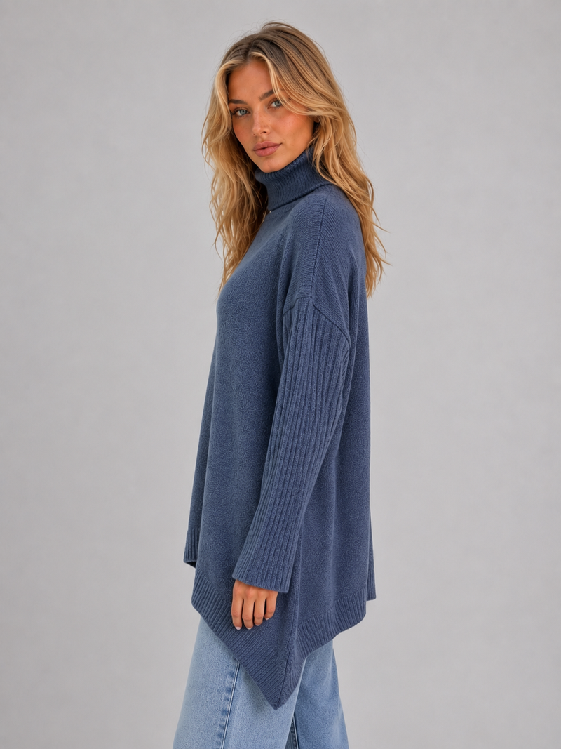 Women's Oversized Turtleneck Sweater – Soft Knit Longline Pullover