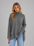 Women's Oversized Turtleneck Sweater – Soft Knit Longline Pullover