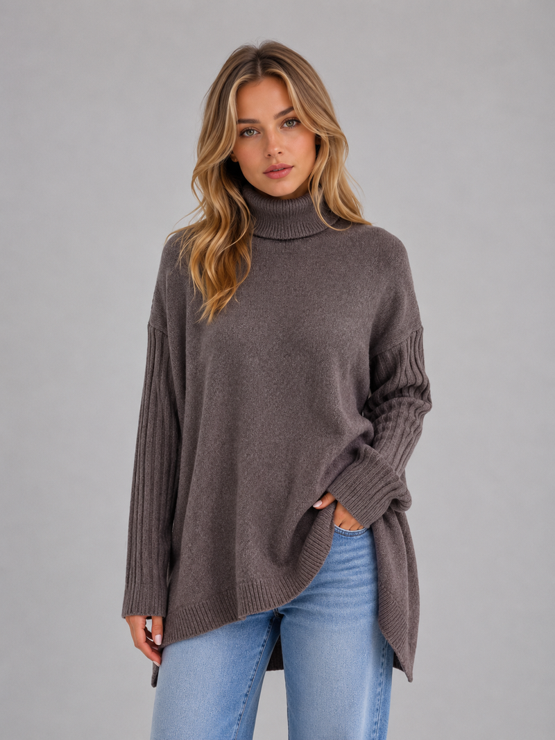 Women's Oversized Turtleneck Sweater – Soft Knit Longline Pullover