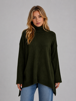 Women's Oversized Turtleneck Sweater – Soft Knit Longline Pullover