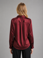 Women’s Satin Look Blouse – Button Up Long Sleeve Silky Shirt