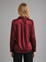 Women’s Satin Look Blouse – Button Up Long Sleeve Silky Shirt