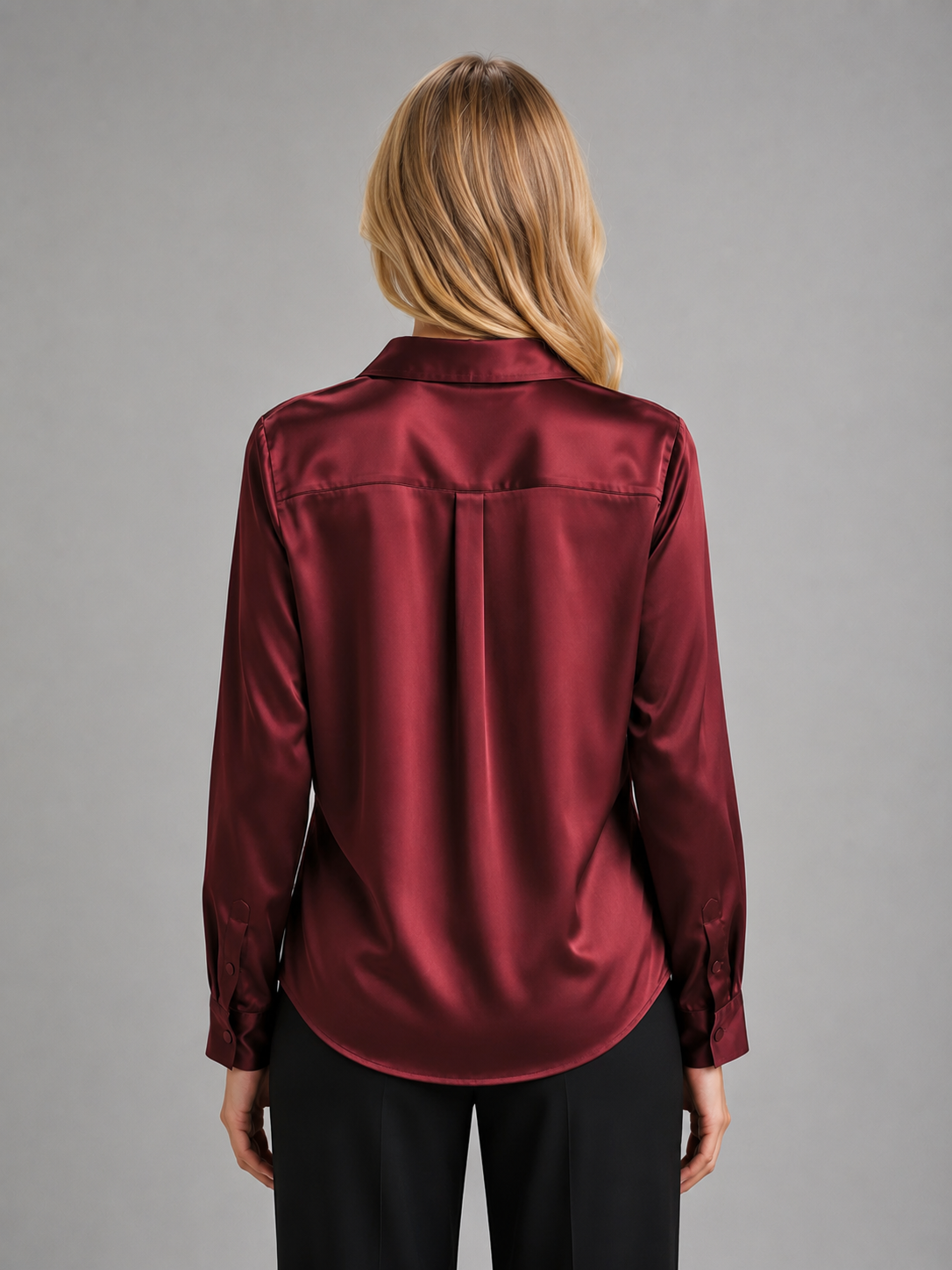 Women’s Satin Look Blouse – Button Up Long Sleeve Silky Shirt