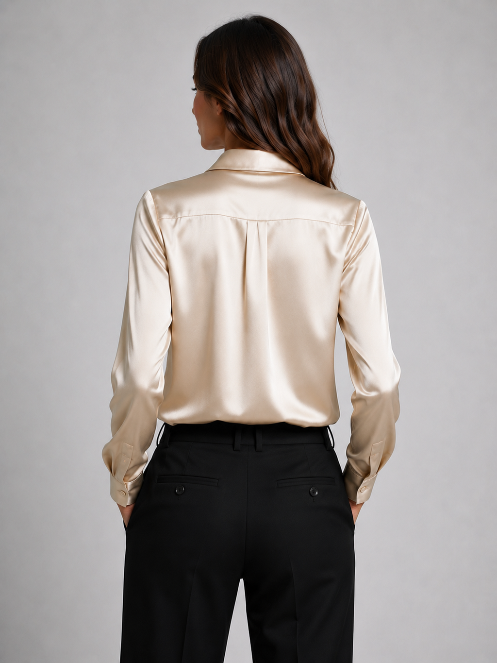 Women’s Satin Feel Blouse – Cowl Neck Long Sleeve Shirt