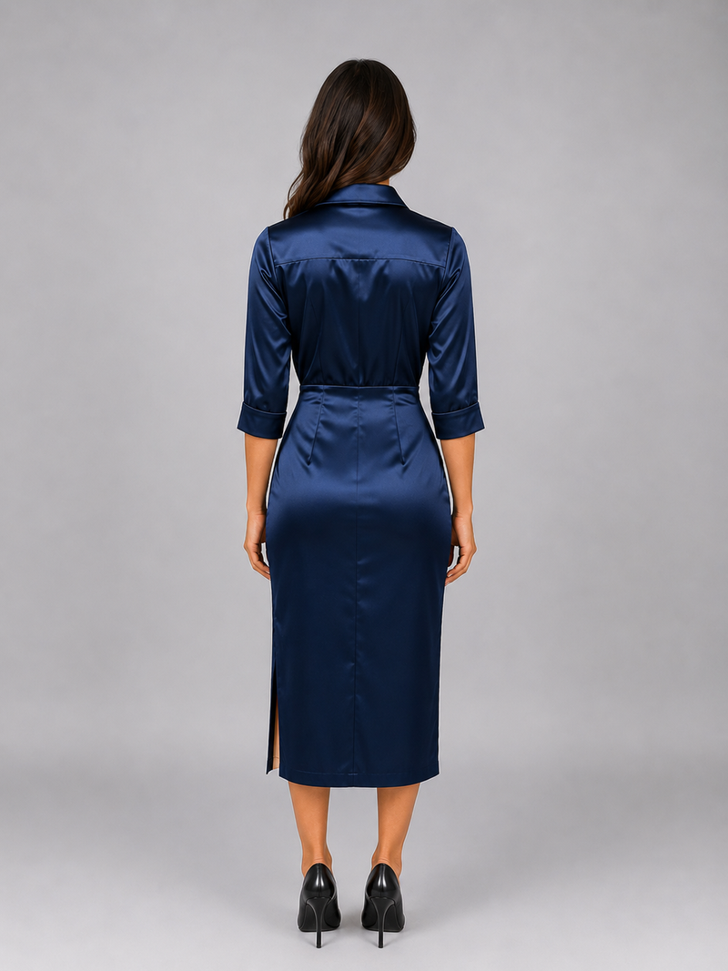 Women’s Satin Look Cowl Neck Midi Dress – Elegant Occasion Dress