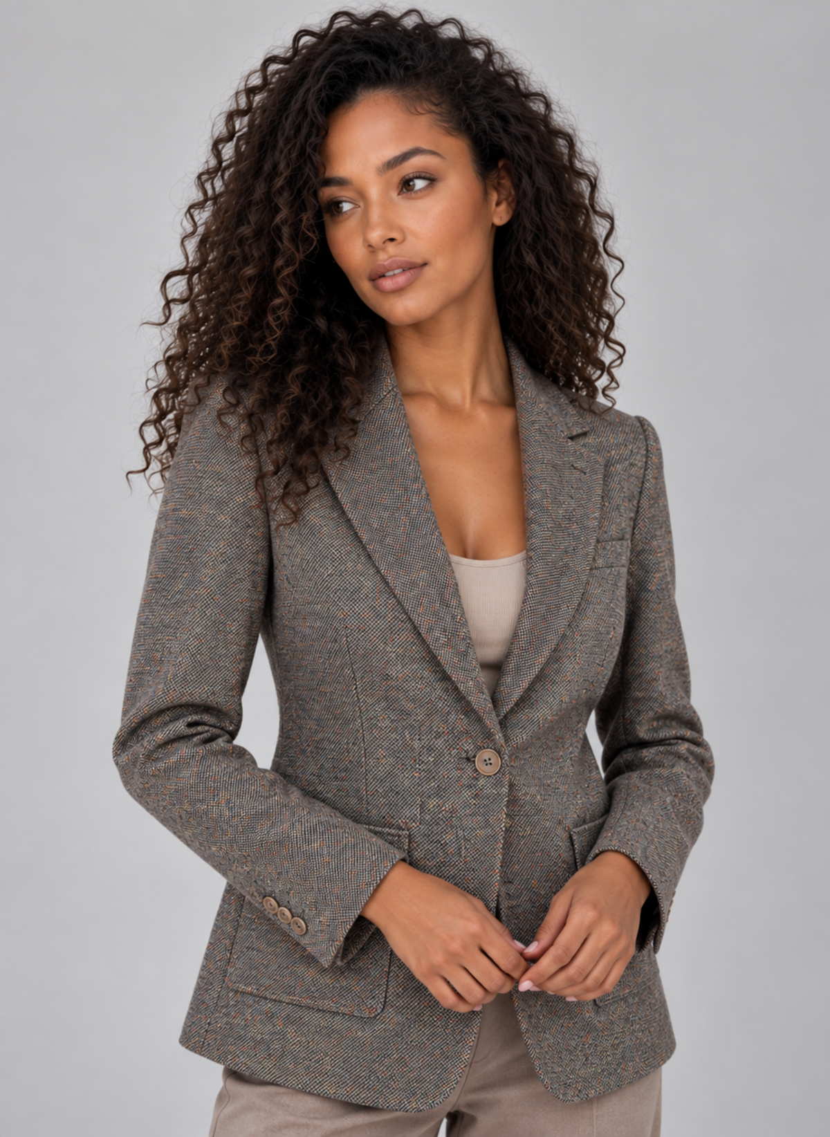 Women’s Tailored Blazer – Single Breasted Wool Blend Jacket