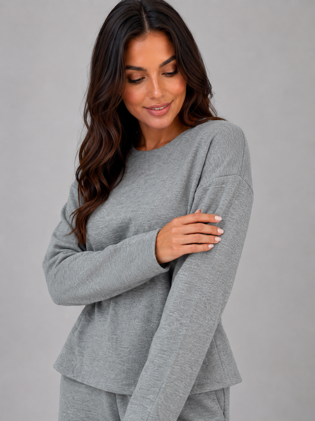 Women’s Soft Lounge Two-Piece Set – Fitted Top & Wide Leg Pants