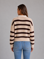 Women's Striped Polo Knit Sweater – Textured Knit Style