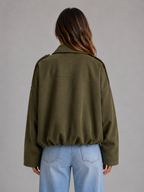 Women's Suede Look Bomber Jacket – Oversized Collared Style