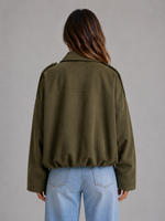 Women's Suede Look Bomber Jacket – Oversized Collared Style