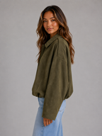 Women's Suede Look Bomber Jacket – Oversized Collared Style