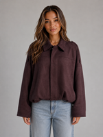 Women's Suede Look Bomber Jacket – Oversized Collared Style