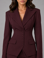 Women’s Tailored Two-Piece Suit – Cinched Waist & Wide-Leg Trousers