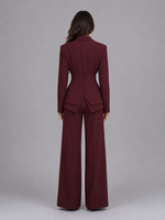 Women’s Tailored Two-Piece Suit – Cinched Waist & Wide-Leg Trousers