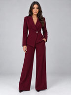 Women’s Tailored Two-Piece Pantsuit – Belted Blazer & Wide Leg Pants Set