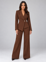 Women’s Tailored Two-Piece Pantsuit – Belted Blazer & Wide Leg Pants Set