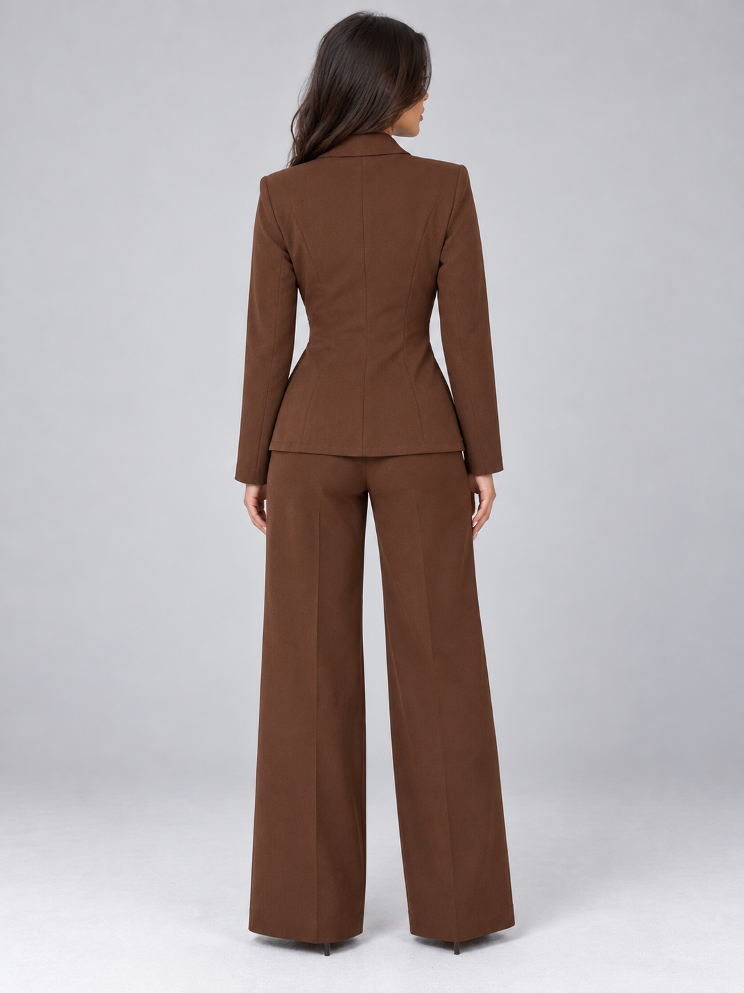 Women’s Tailored Two-Piece Pantsuit – Belted Blazer & Wide Leg Pants Set