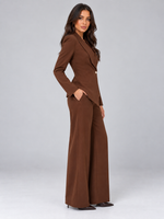 Women’s Tailored Two-Piece Pantsuit – Belted Blazer & Wide Leg Pants Set