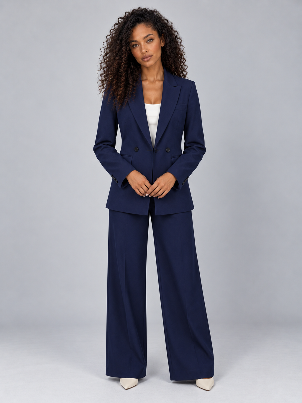 Women’s Tailored Two-Piece Pantsuit – Double Breasted Blazer & Wide Leg Pants Set