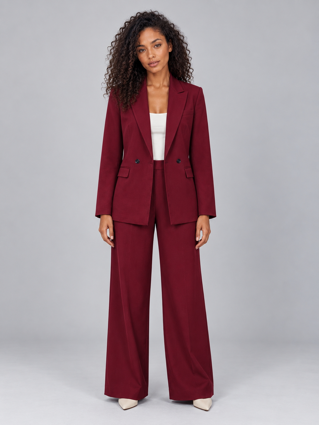Women’s Tailored Two-Piece Pantsuit – Double Breasted Blazer & Wide Leg Pants Set