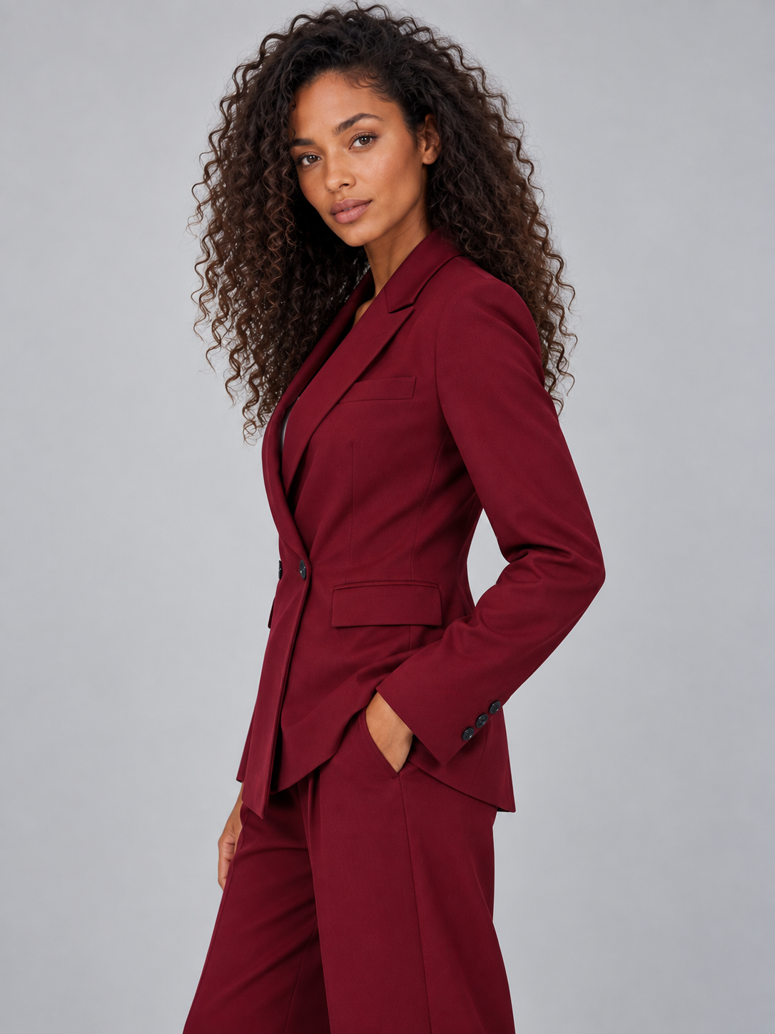 Women’s Tailored Two-Piece Pantsuit – Double Breasted Blazer & Wide Leg Pants Set