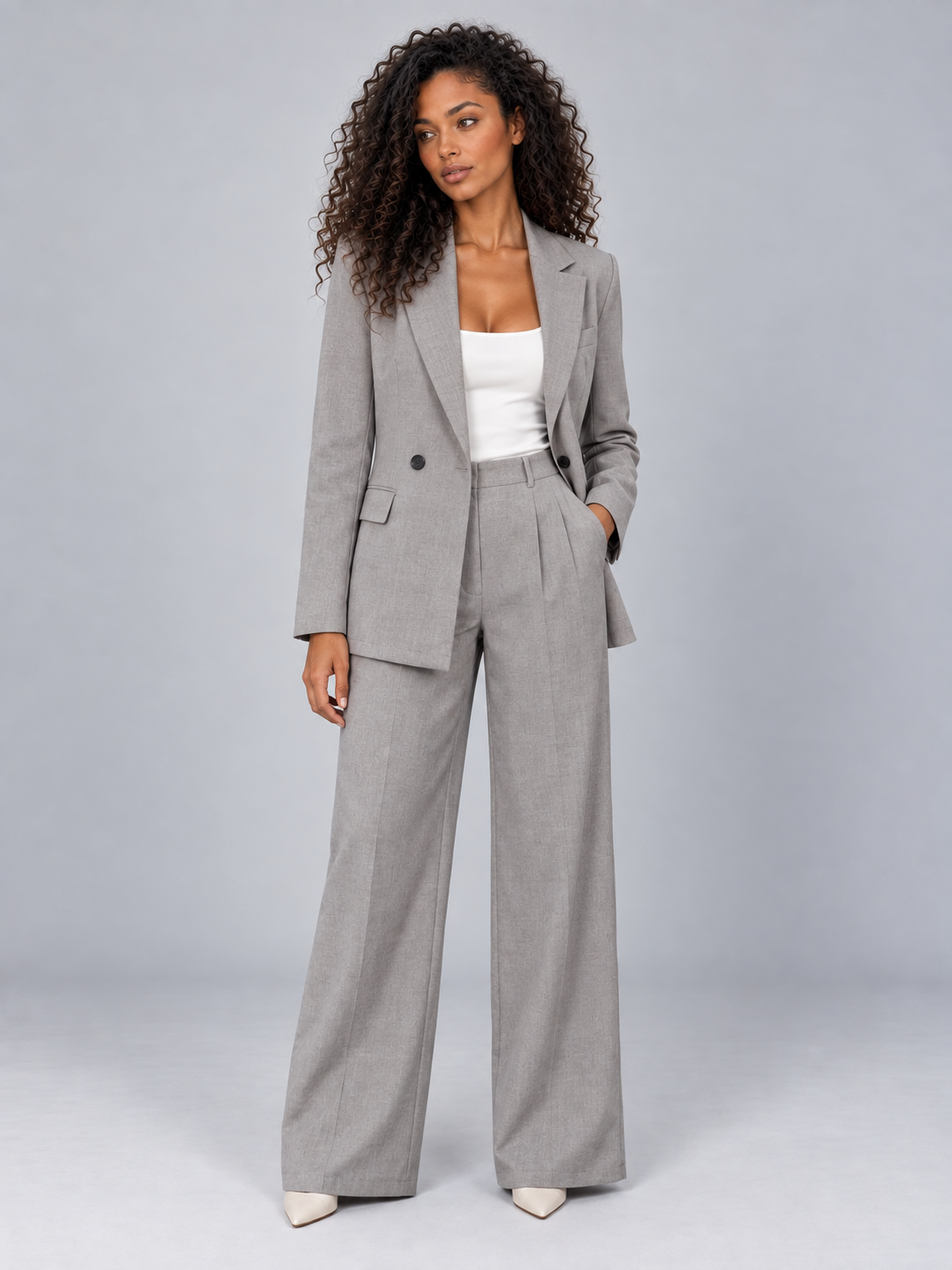 Women’s Tailored Two-Piece Pantsuit – Double Breasted Blazer & Wide Leg Pants Set