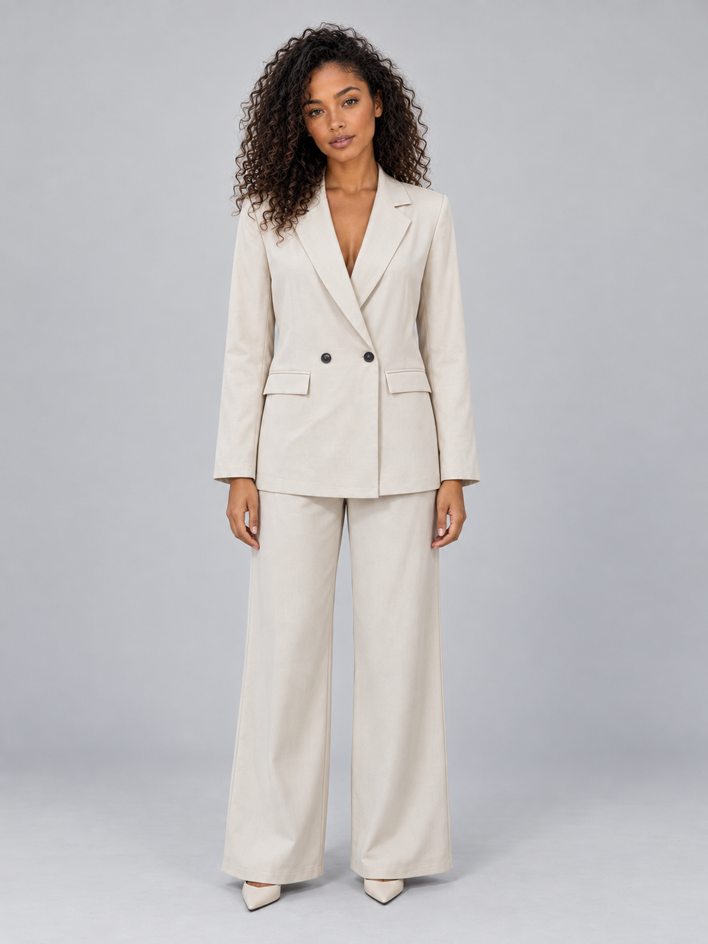 Women’s Tailored Two-Piece Pantsuit – Double Breasted Blazer & Wide Leg Pants Set