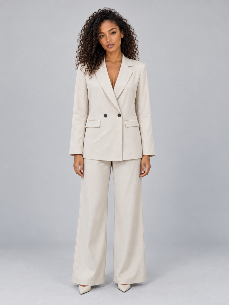 Women’s Tailored Two-Piece Pantsuit – Double Breasted Blazer & Wide Leg Pants Set
