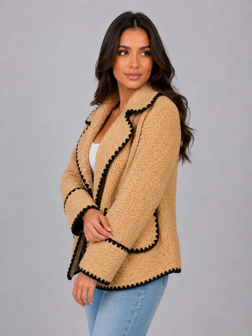 Women’s Teddy Fleece Jacket – Plush Button Front Coat