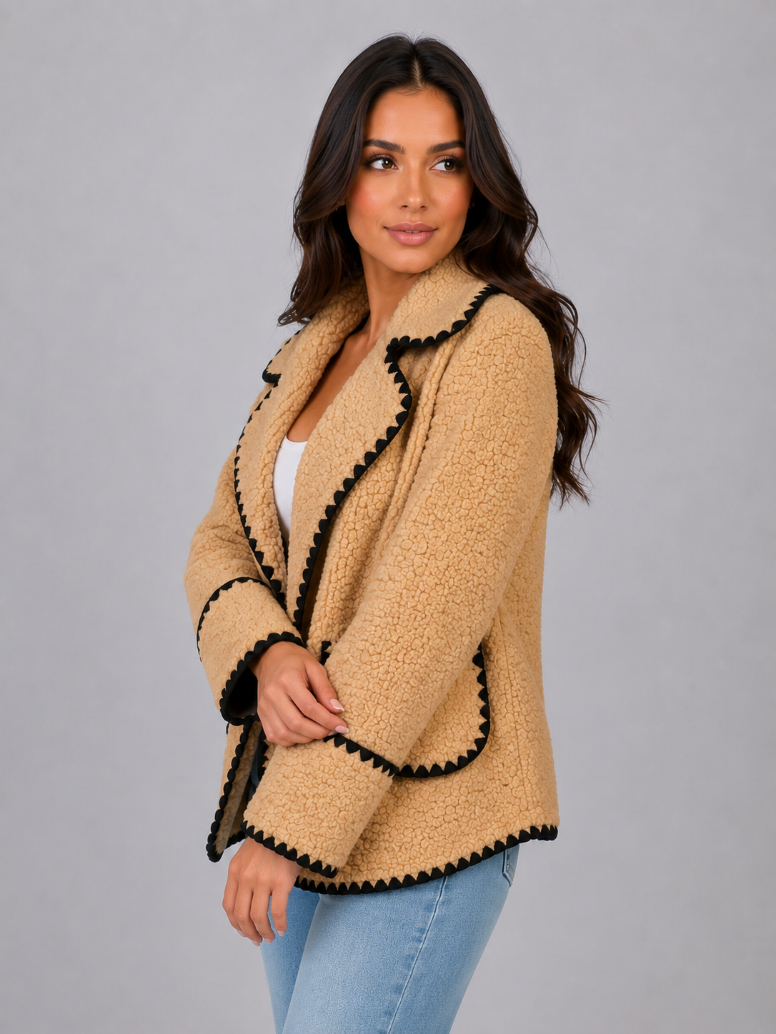 Women’s Teddy Fleece Jacket – Plush Button Front Coat
