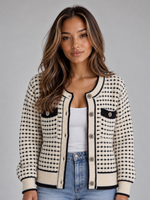 Women’s Textured Knit Cardigan – Button Front Contrast Trim Sweater