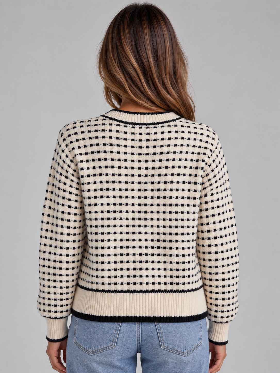 Women’s Textured Knit Cardigan – Button Front Contrast Trim Sweater
