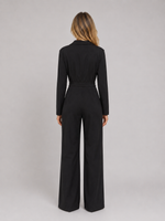 Women’s Wide Leg Jumpsuit – Wrap Front Belted Tailored Jumpsuit