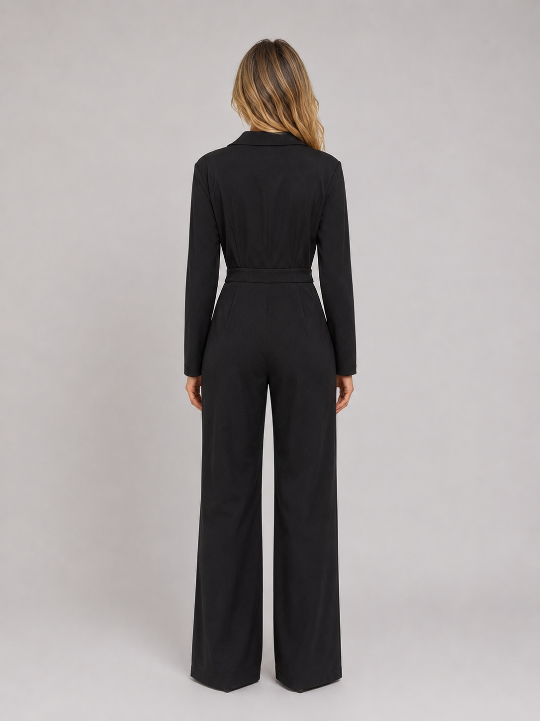 Women’s Wide Leg Jumpsuit – Wrap Front Belted Tailored Jumpsuit