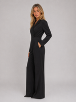 Women’s Wide Leg Jumpsuit – Wrap Front Belted Tailored Jumpsuit