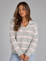 Women’s Wool Striped Sweater – Collared V-Neck Knit Pullover