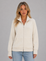Women's Zip Up Knit Cardigan – Funnel Neck Sweater Jacket with Pockets