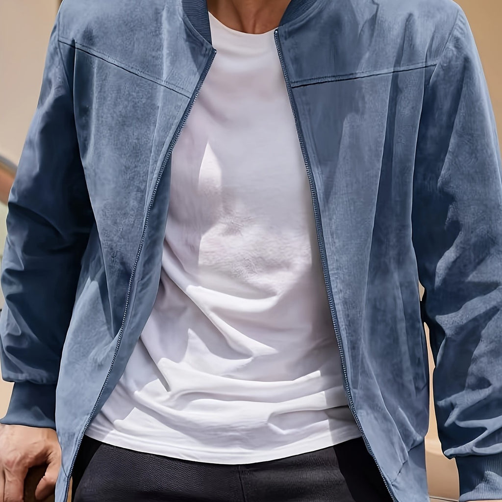 Effen Kleur Heren Jas met Rits Casual Retro Lange Mouw Vest Jas Heren