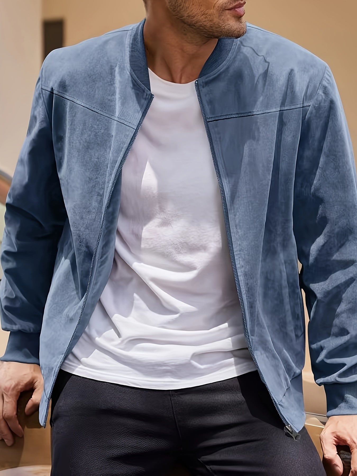 Effen Kleur Heren Jas met Rits Casual Retro Lange Mouw Vest Jas Heren