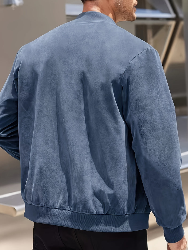 Effen Kleur Heren Jas met Rits Casual Retro Lange Mouw Vest Jas Heren