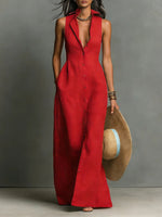 Penelope | Women's Sleeveless Collared Linen Button-Front Maxi Dress