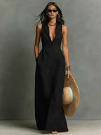 Penelope | Women's Sleeveless Collared Linen Button-Front Maxi Dress