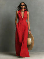 Penelope | Women's Sleeveless Collared Linen Button-Front Maxi Dress